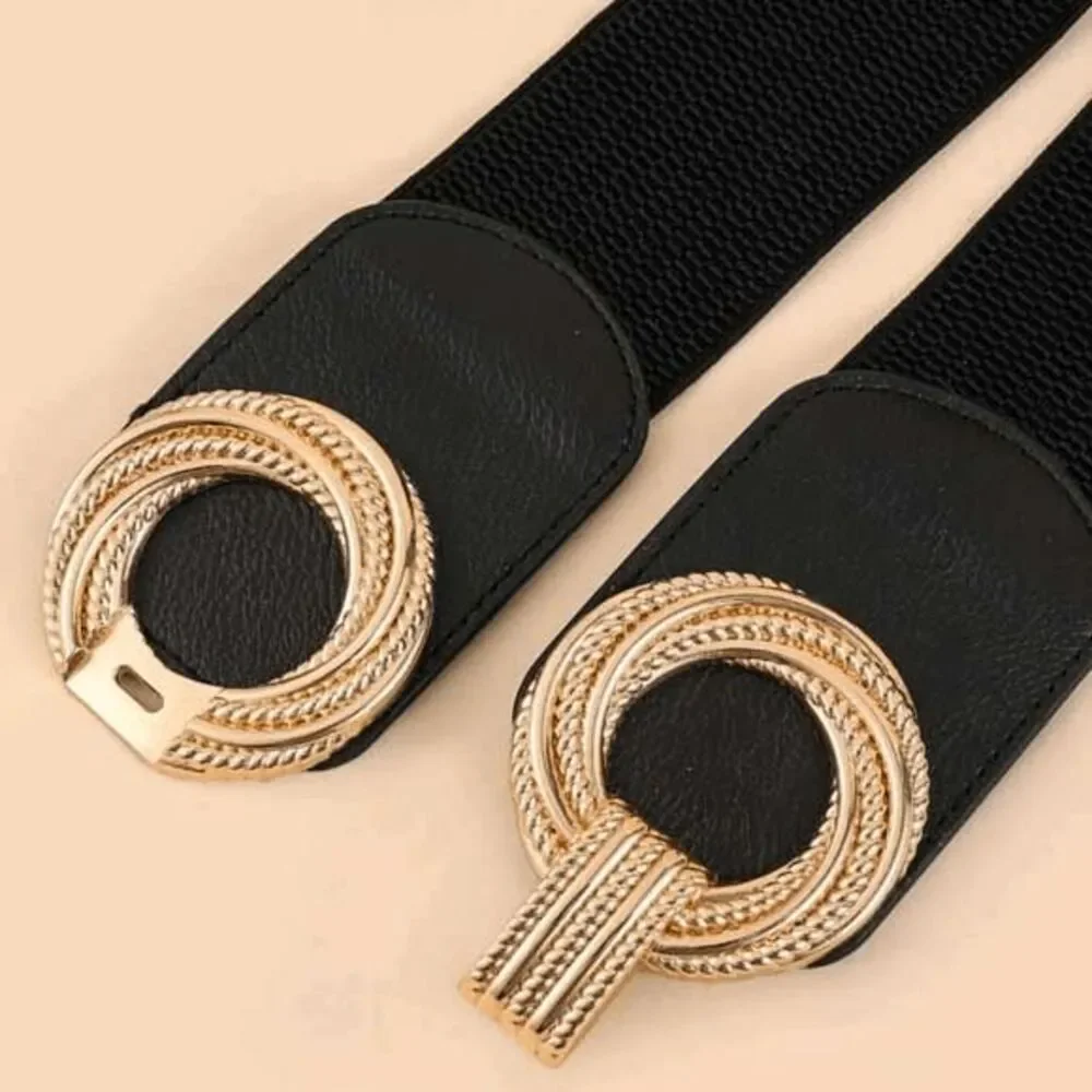 Ladies Black Elegant Double Round Stretch Belt - 29.5 Inches